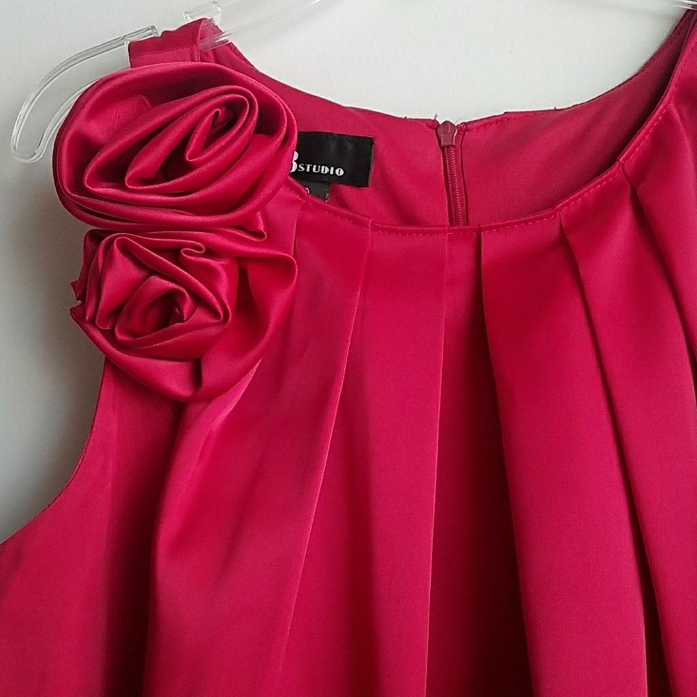 Cranberry red satin bubble dress with rose detail